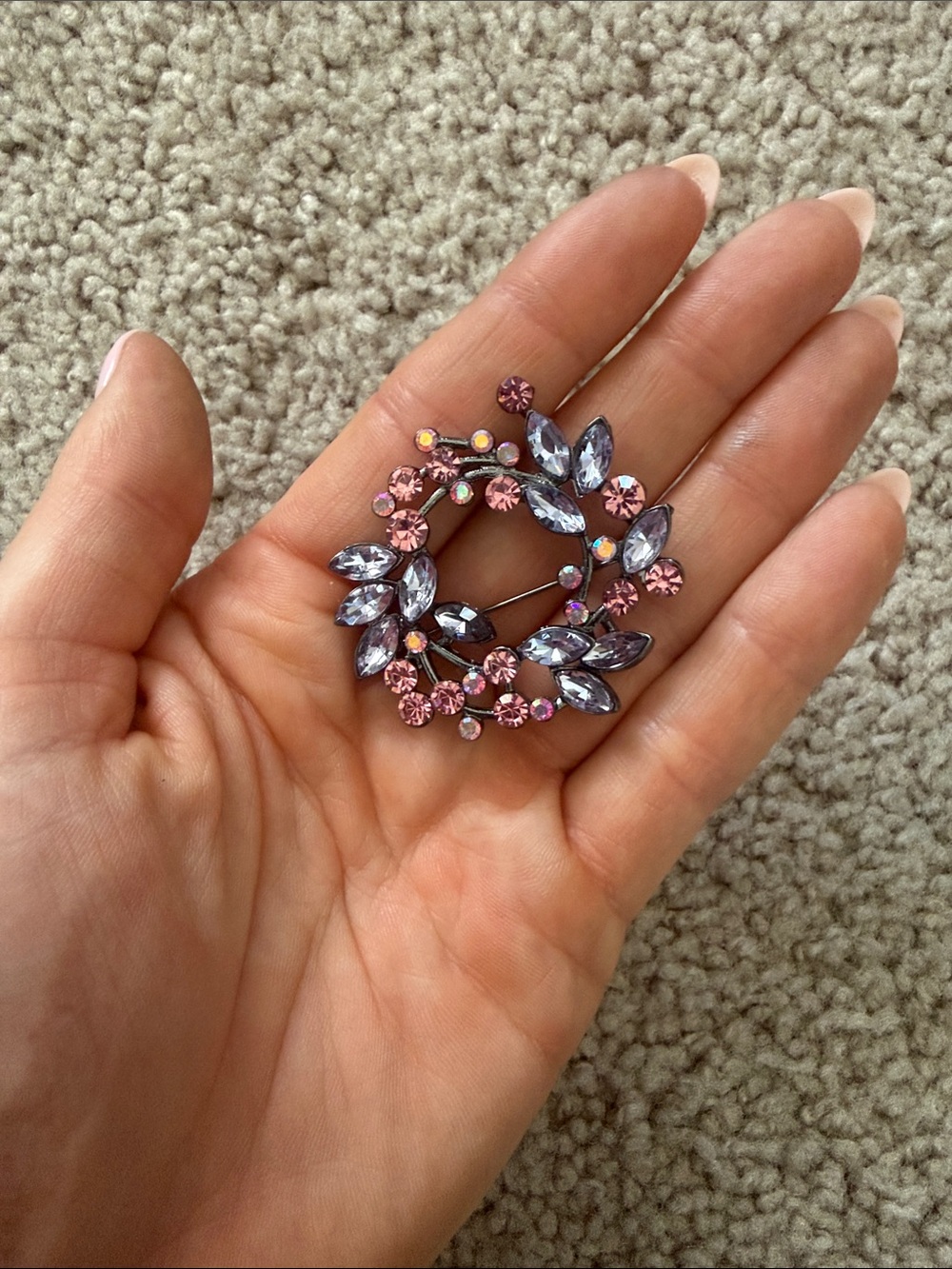 Crystal Floral Wreath Brooch - Pink and Lavender